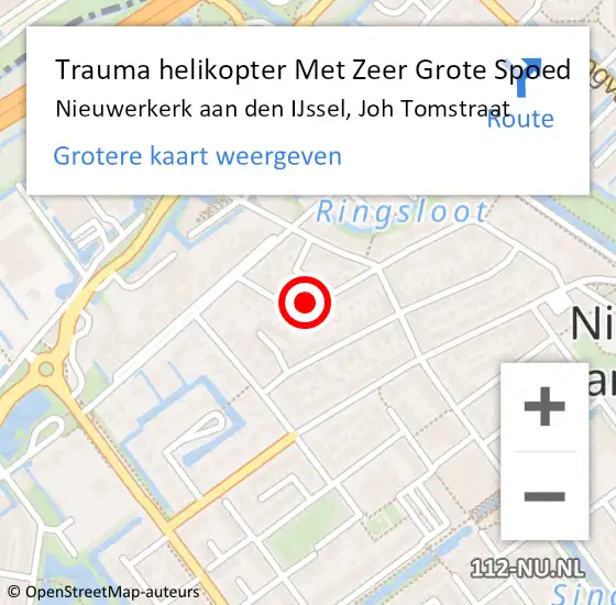 Locatie op kaart van de 112 melding: Trauma helikopter Met Zeer Grote Spoed Naar Nieuwerkerk aan den IJssel, Joh Tomstraat op 1 maart 2024 08:53