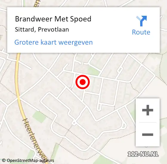 Locatie op kaart van de 112 melding: Brandweer Met Spoed Naar Sittard, Prevotlaan op 1 maart 2024 09:03