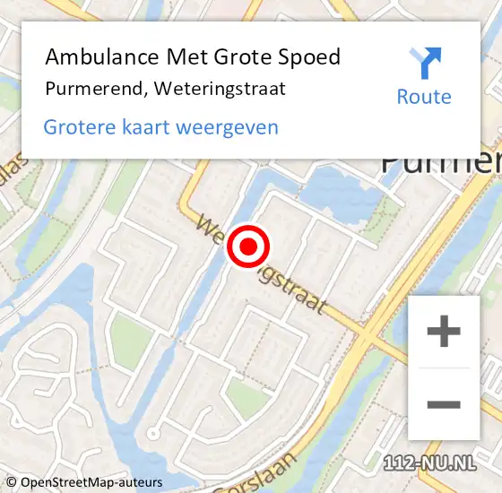 Locatie op kaart van de 112 melding: Ambulance Met Grote Spoed Naar Purmerend, Weteringstraat op 1 maart 2024 09:16