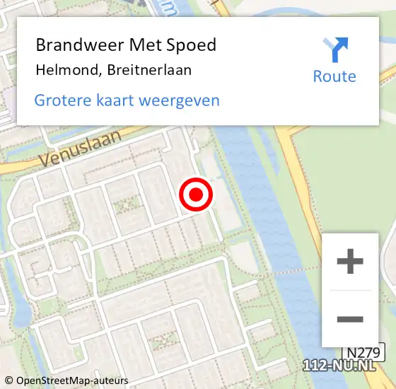 Locatie op kaart van de 112 melding: Brandweer Met Spoed Naar Helmond, Breitnerlaan op 1 maart 2024 09:19