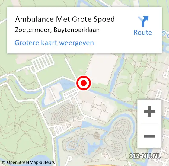 Locatie op kaart van de 112 melding: Ambulance Met Grote Spoed Naar Zoetermeer, Buytenparklaan op 1 maart 2024 09:54
