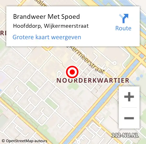 Locatie op kaart van de 112 melding: Brandweer Met Spoed Naar Hoofddorp, Wijkermeerstraat op 1 maart 2024 10:12