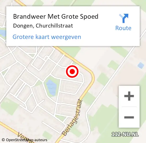 Locatie op kaart van de 112 melding: Brandweer Met Grote Spoed Naar Dongen, Churchillstraat op 1 maart 2024 10:37