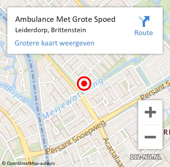 Locatie op kaart van de 112 melding: Ambulance Met Grote Spoed Naar Leiderdorp, Brittenstein op 1 maart 2024 10:52