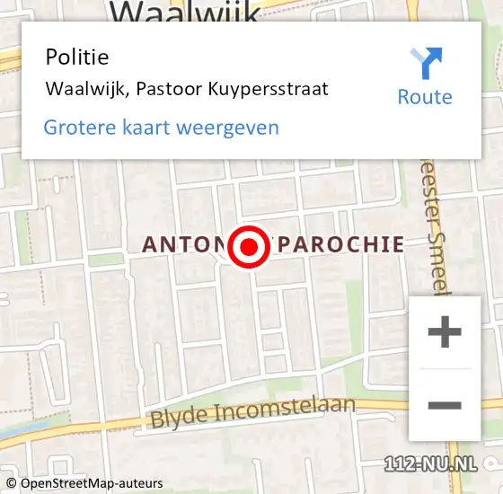Locatie op kaart van de 112 melding: Politie Waalwijk, Pastoor Kuypersstraat op 1 maart 2024 11:23