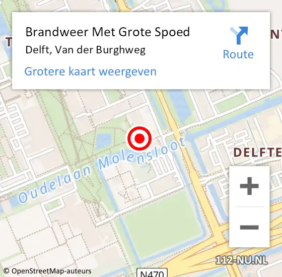 Locatie op kaart van de 112 melding: Brandweer Met Grote Spoed Naar Delft, Van der Burghweg op 1 maart 2024 11:26