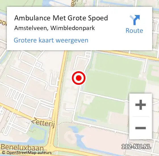 Locatie op kaart van de 112 melding: Ambulance Met Grote Spoed Naar Amstelveen, Wimbledonpark op 1 maart 2024 11:35