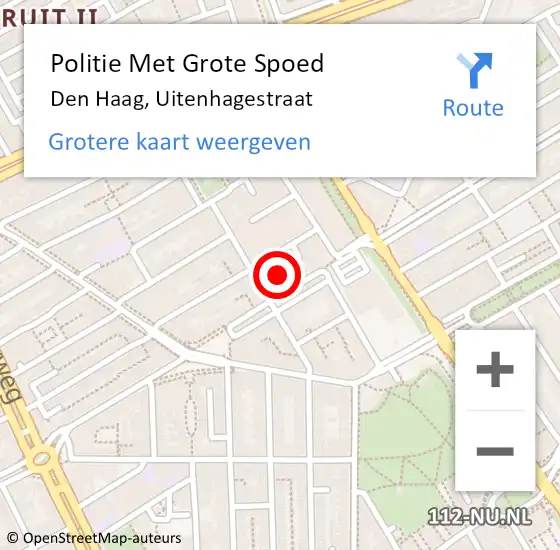 Locatie op kaart van de 112 melding: Politie Met Grote Spoed Naar Den Haag, Uitenhagestraat op 1 maart 2024 11:45