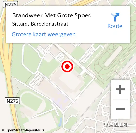 Locatie op kaart van de 112 melding: Brandweer Met Grote Spoed Naar Sittard, Barcelonastraat op 1 maart 2024 11:50