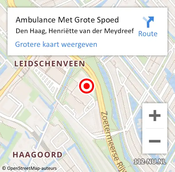 Locatie op kaart van de 112 melding: Ambulance Met Grote Spoed Naar Den Haag, Henriëtte van der Meydreef op 1 maart 2024 12:34