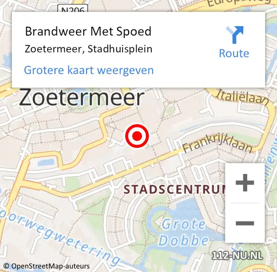 Locatie op kaart van de 112 melding: Brandweer Met Spoed Naar Zoetermeer, Stadhuisplein op 1 maart 2024 12:57