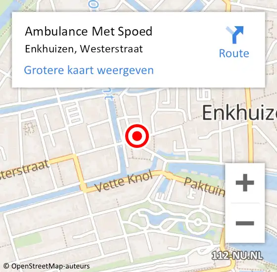 Locatie op kaart van de 112 melding: Ambulance Met Spoed Naar Enkhuizen, Westerstraat op 1 maart 2024 13:01