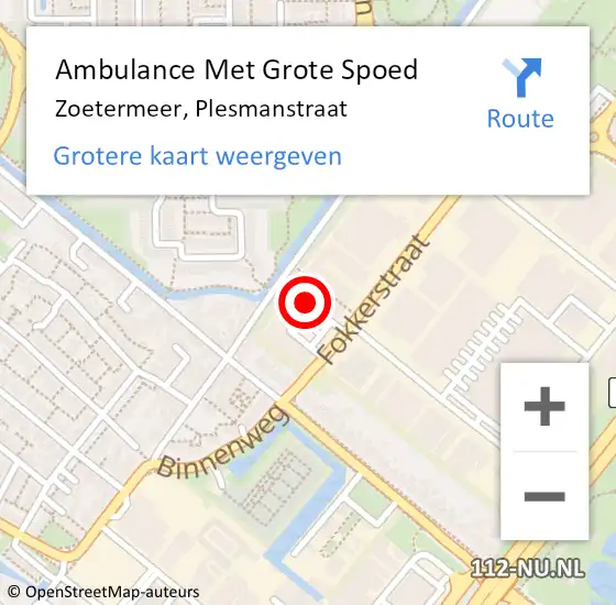 Locatie op kaart van de 112 melding: Ambulance Met Grote Spoed Naar Zoetermeer, Plesmanstraat op 1 maart 2024 13:02