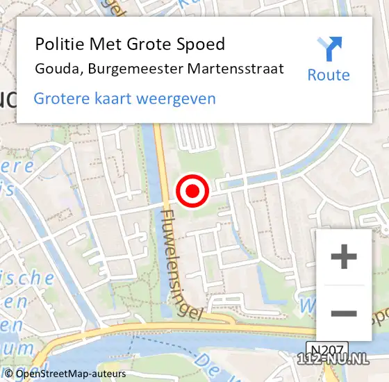 Locatie op kaart van de 112 melding: Politie Met Grote Spoed Naar Gouda, Burgemeester Martensstraat op 1 maart 2024 13:16