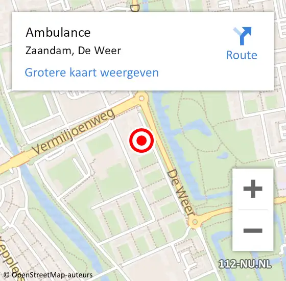 Locatie op kaart van de 112 melding: Ambulance Zaandam, De Weer op 1 maart 2024 14:01