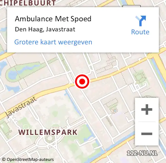 Locatie op kaart van de 112 melding: Ambulance Met Spoed Naar Den Haag, Javastraat op 1 maart 2024 14:07