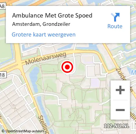 Locatie op kaart van de 112 melding: Ambulance Met Grote Spoed Naar Amsterdam, Grondzeiler op 1 maart 2024 14:13