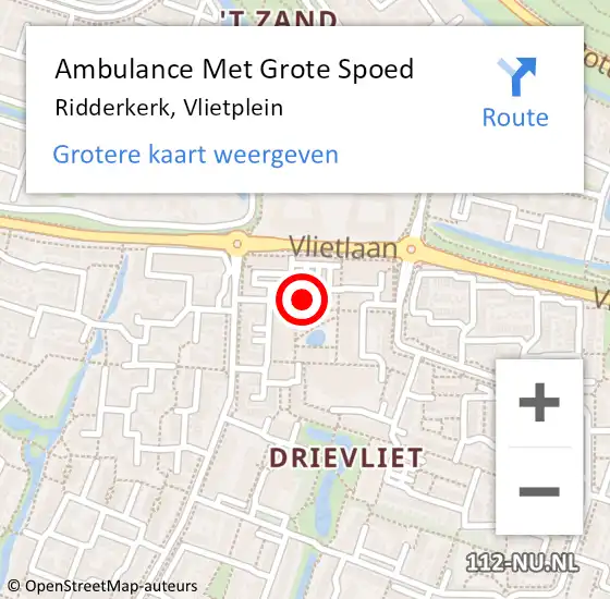 Locatie op kaart van de 112 melding: Ambulance Met Grote Spoed Naar Ridderkerk, Vlietplein op 1 maart 2024 14:18