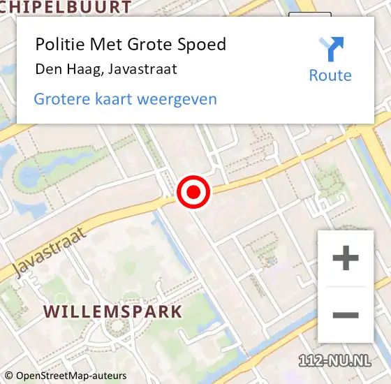 Locatie op kaart van de 112 melding: Politie Met Grote Spoed Naar Den Haag, Javastraat op 1 maart 2024 14:22