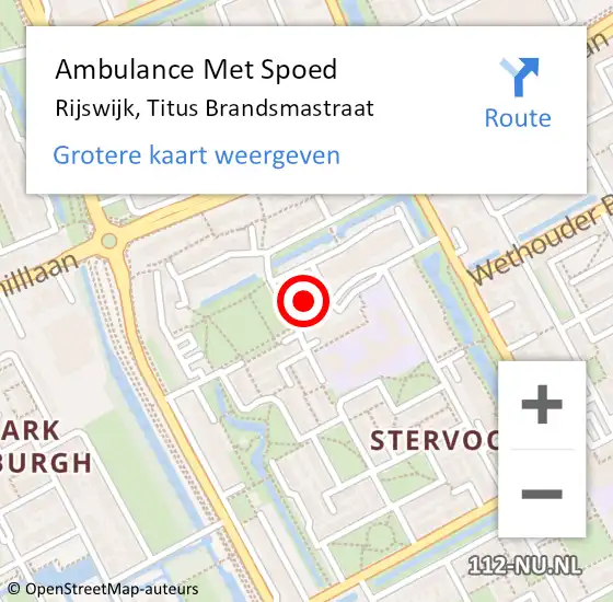 Locatie op kaart van de 112 melding: Ambulance Met Spoed Naar Rijswijk, Titus Brandsmastraat op 1 maart 2024 14:24