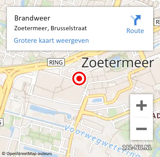 Locatie op kaart van de 112 melding: Brandweer Zoetermeer, Brusselstraat op 1 maart 2024 14:26