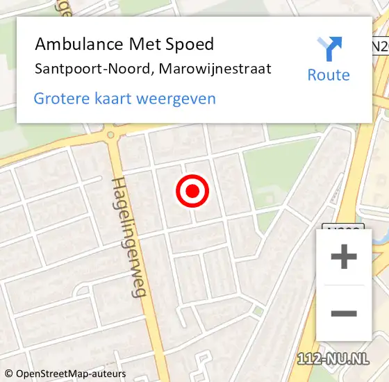 Locatie op kaart van de 112 melding: Ambulance Met Spoed Naar Santpoort-Noord, Marowijnestraat op 1 maart 2024 14:55