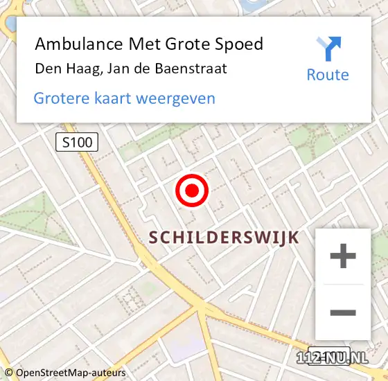 Locatie op kaart van de 112 melding: Ambulance Met Grote Spoed Naar Den Haag, Jan de Baenstraat op 1 maart 2024 14:56