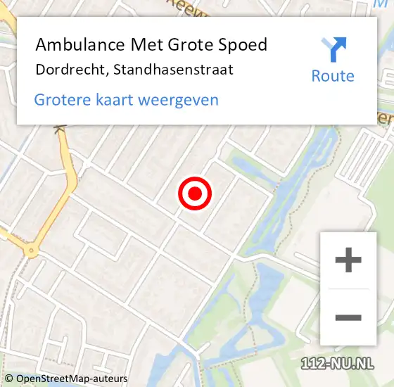 Locatie op kaart van de 112 melding: Ambulance Met Grote Spoed Naar Dordrecht, Standhasenstraat op 1 maart 2024 15:32