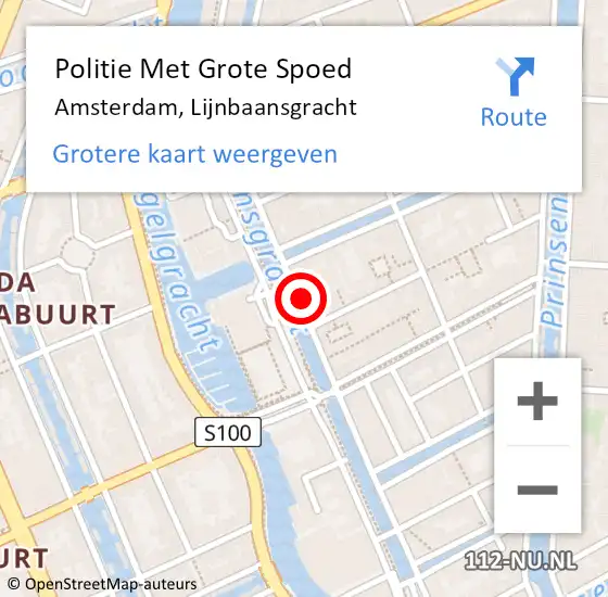 Locatie op kaart van de 112 melding: Politie Met Grote Spoed Naar Amsterdam, Lijnbaansgracht op 1 maart 2024 15:48
