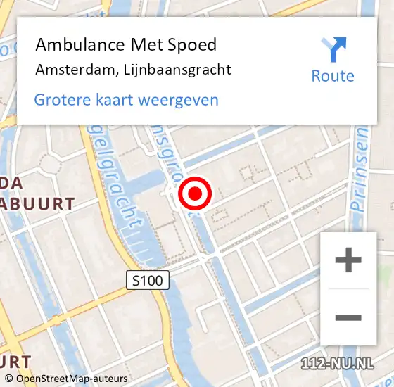 Locatie op kaart van de 112 melding: Ambulance Met Spoed Naar Amsterdam, Lijnbaansgracht op 1 maart 2024 15:48