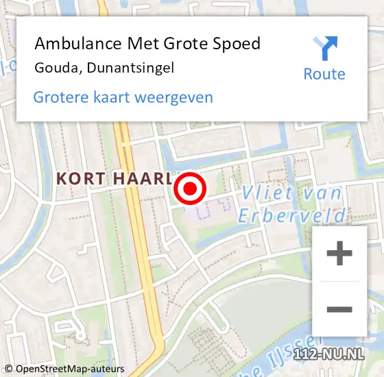Locatie op kaart van de 112 melding: Ambulance Met Grote Spoed Naar Gouda, Dunantsingel op 1 maart 2024 15:52