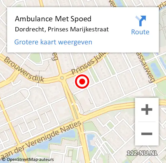 Locatie op kaart van de 112 melding: Ambulance Met Spoed Naar Dordrecht, Prinses Marijkestraat op 1 maart 2024 15:55