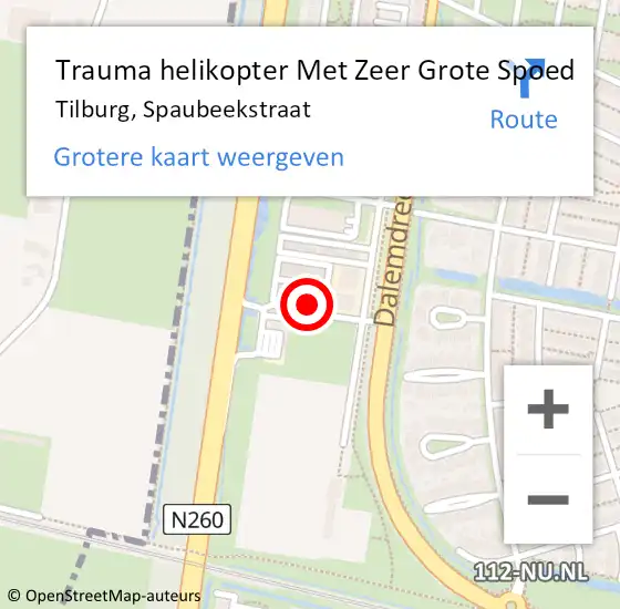 Locatie op kaart van de 112 melding: Trauma helikopter Met Zeer Grote Spoed Naar Tilburg, Spaubeekstraat op 1 maart 2024 16:02