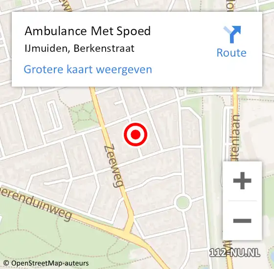 Locatie op kaart van de 112 melding: Ambulance Met Spoed Naar IJmuiden, Berkenstraat op 1 maart 2024 16:25