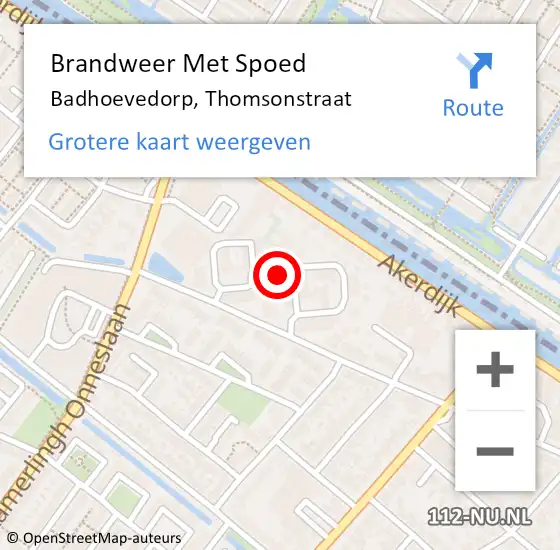 Locatie op kaart van de 112 melding: Brandweer Met Spoed Naar Badhoevedorp, Thomsonstraat op 1 maart 2024 16:43