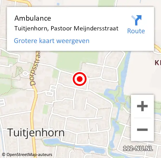 Locatie op kaart van de 112 melding: Ambulance Tuitjenhorn, Pastoor Meijndersstraat op 1 maart 2024 17:04