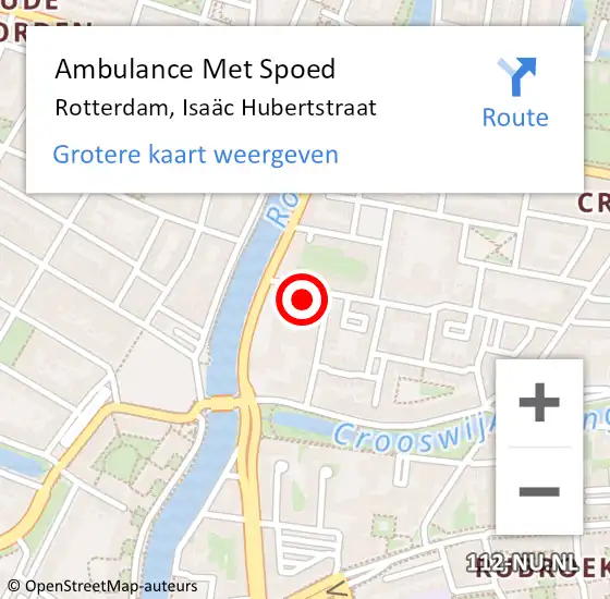 Locatie op kaart van de 112 melding: Ambulance Met Spoed Naar Rotterdam, Isaäc Hubertstraat op 1 maart 2024 17:47