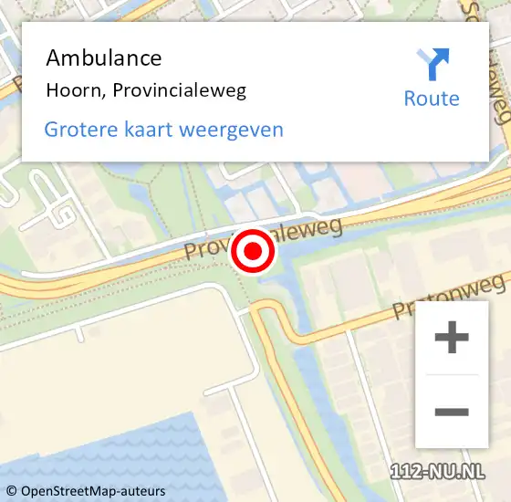 Locatie op kaart van de 112 melding: Ambulance Hoorn, Provincialeweg op 1 maart 2024 18:12