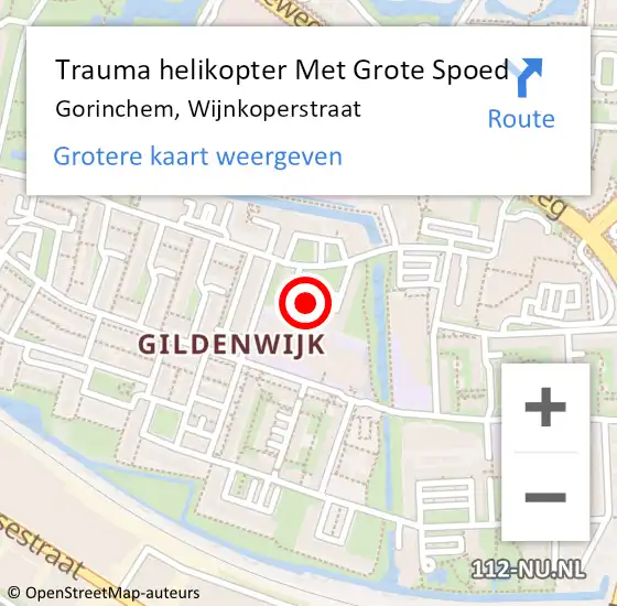 Locatie op kaart van de 112 melding: Trauma helikopter Met Grote Spoed Naar Gorinchem, Wijnkoperstraat op 1 maart 2024 18:16