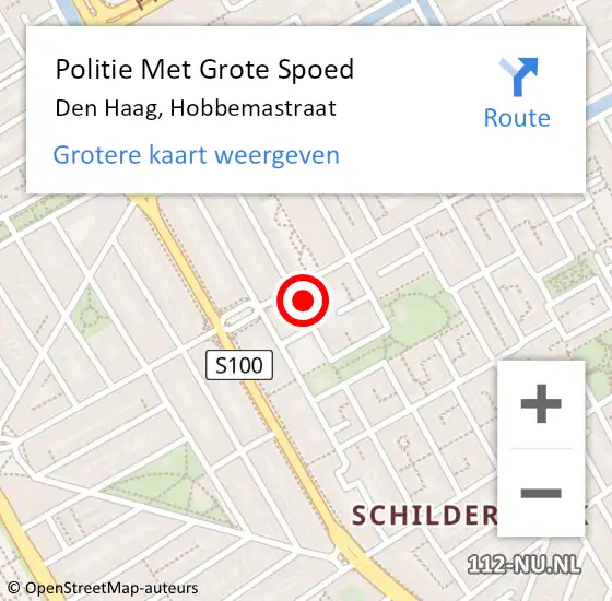 Locatie op kaart van de 112 melding: Politie Met Grote Spoed Naar Den Haag, Hobbemastraat op 1 maart 2024 18:39