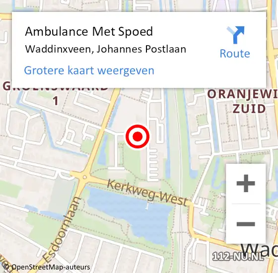 Locatie op kaart van de 112 melding: Ambulance Met Spoed Naar Waddinxveen, Johannes Postlaan op 1 maart 2024 19:10