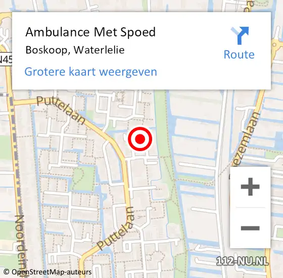 Locatie op kaart van de 112 melding: Ambulance Met Spoed Naar Boskoop, Waterlelie op 1 maart 2024 19:16