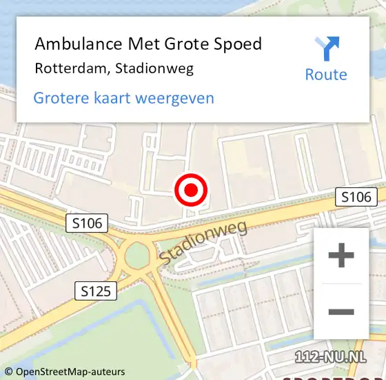 Locatie op kaart van de 112 melding: Ambulance Met Grote Spoed Naar Rotterdam, Stadionweg op 1 maart 2024 19:28