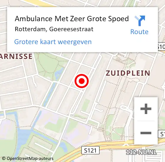 Locatie op kaart van de 112 melding: Ambulance Met Zeer Grote Spoed Naar Rotterdam, Goereesestraat op 1 maart 2024 20:08