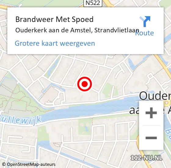 Locatie op kaart van de 112 melding: Brandweer Met Spoed Naar Ouderkerk aan de Amstel, Strandvlietlaan op 1 maart 2024 20:10