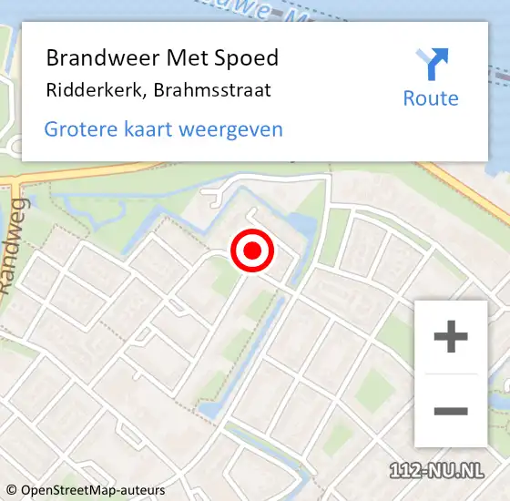 Locatie op kaart van de 112 melding: Brandweer Met Spoed Naar Ridderkerk, Brahmsstraat op 1 maart 2024 20:34