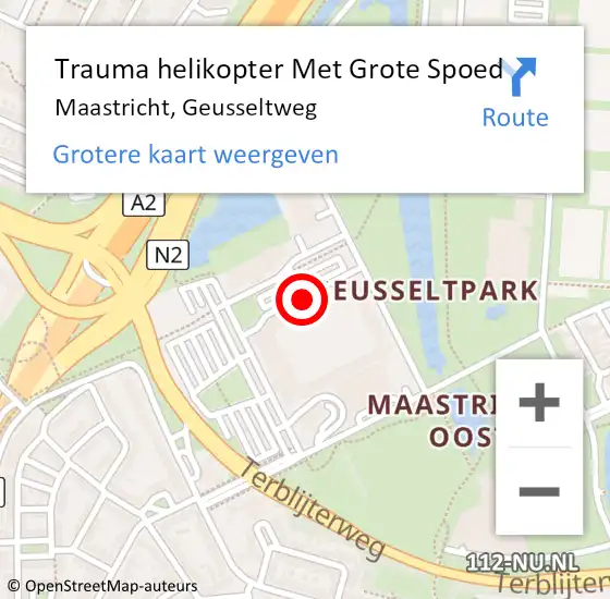 Locatie op kaart van de 112 melding: Trauma helikopter Met Grote Spoed Naar Maastricht, Geusseltweg op 1 maart 2024 21:59