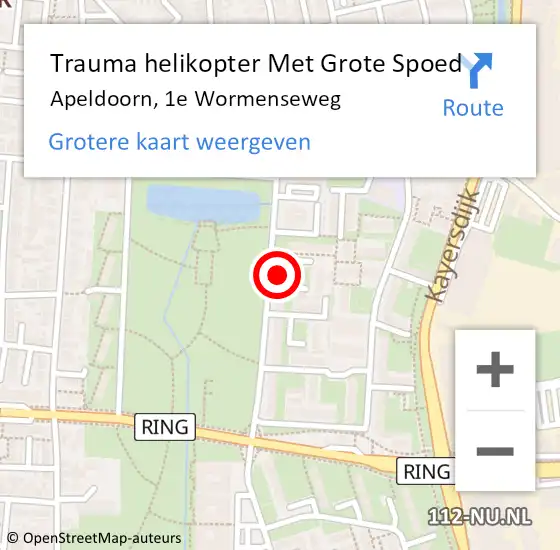 Locatie op kaart van de 112 melding: Trauma helikopter Met Grote Spoed Naar Apeldoorn, 1e Wormenseweg op 1 maart 2024 22:10