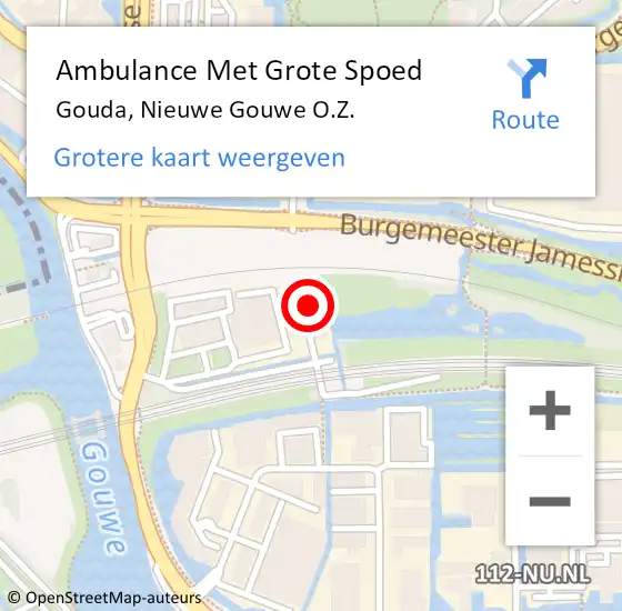 Locatie op kaart van de 112 melding: Ambulance Met Grote Spoed Naar Gouda, Nieuwe Gouwe O.Z. op 1 maart 2024 22:17