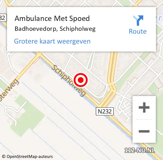 Locatie op kaart van de 112 melding: Ambulance Met Spoed Naar Badhoevedorp, Schipholweg op 1 maart 2024 22:27